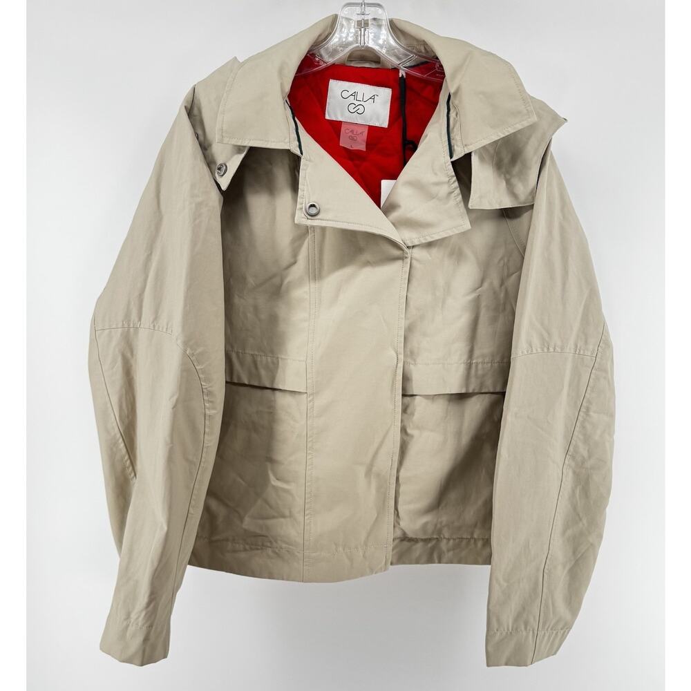 Calia Crop Trench Jacket Removable Hood Khaki Sand Large NWT $118